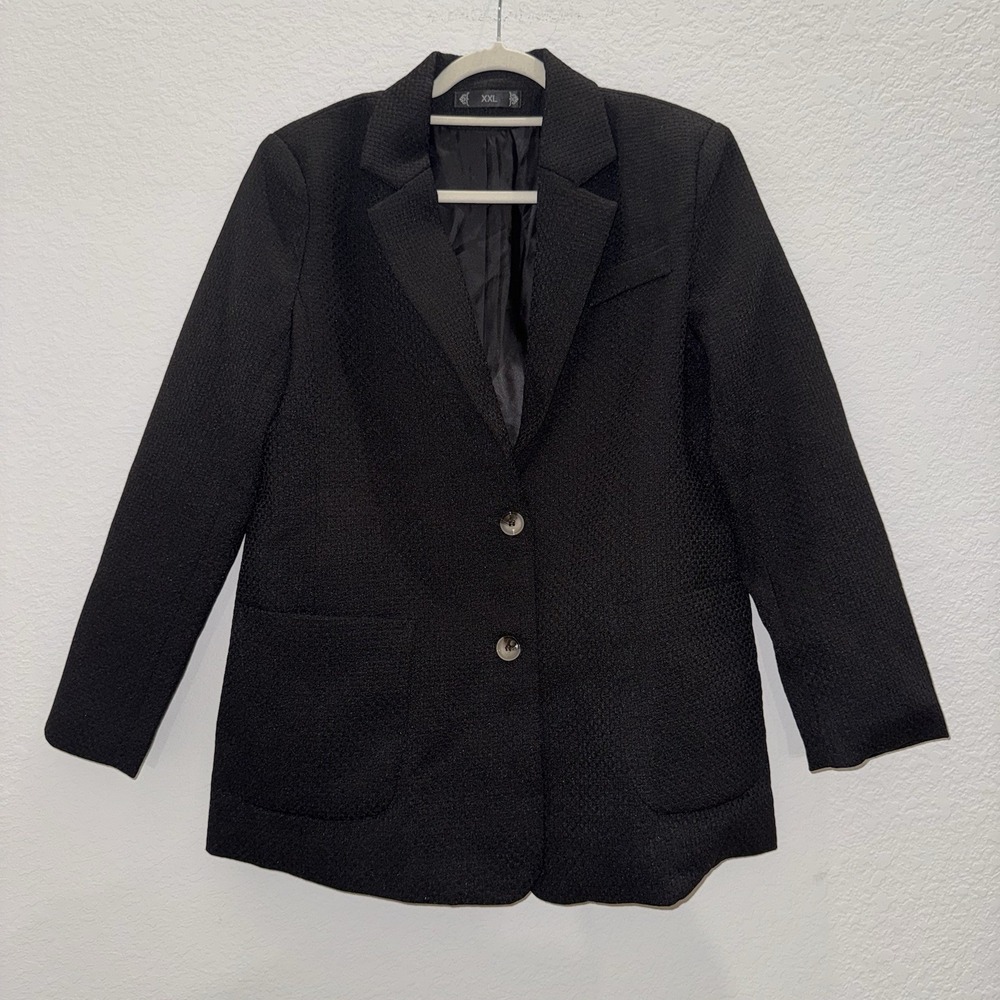 Womens Size 2XL Blazer Jacket Textured Black Work Office Professional Classic